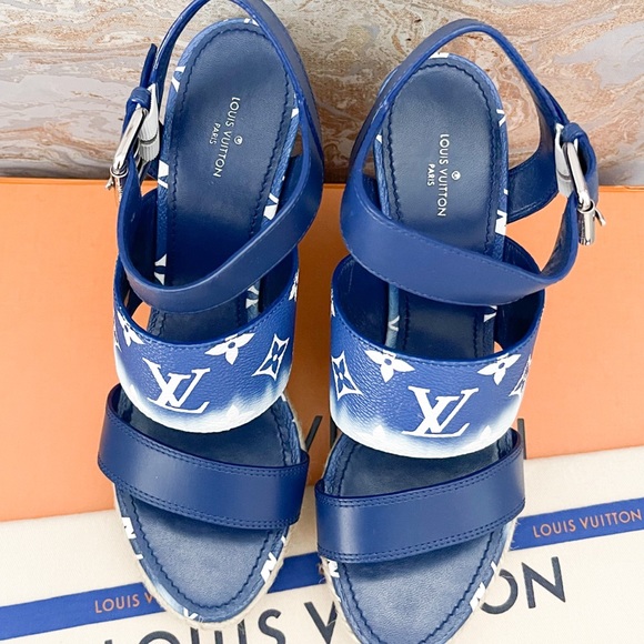 Sold! New! Louis Vuitton Monogram Escale Starboard Wedge Sandal - Picture 4 of 10